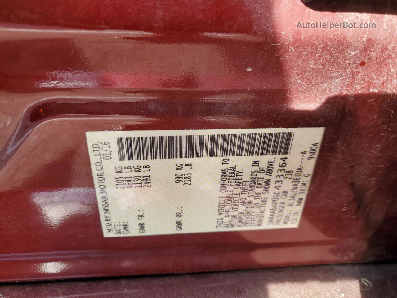 2016 Nissan Maxima 3.5s Красный vin: 1N4AA6AP0GC433364