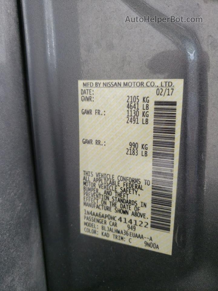2017 Nissan Maxima 3.5s Gray vin: 1N4AA6AP0HC414122