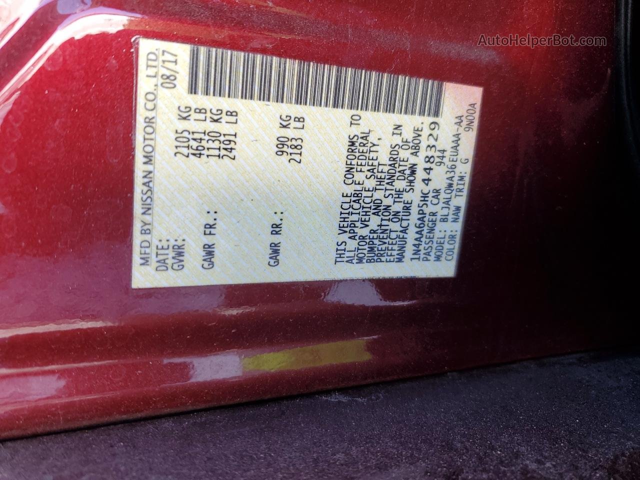 2017 Nissan Maxima 3.5s Red vin: 1N4AA6AP5HC448329