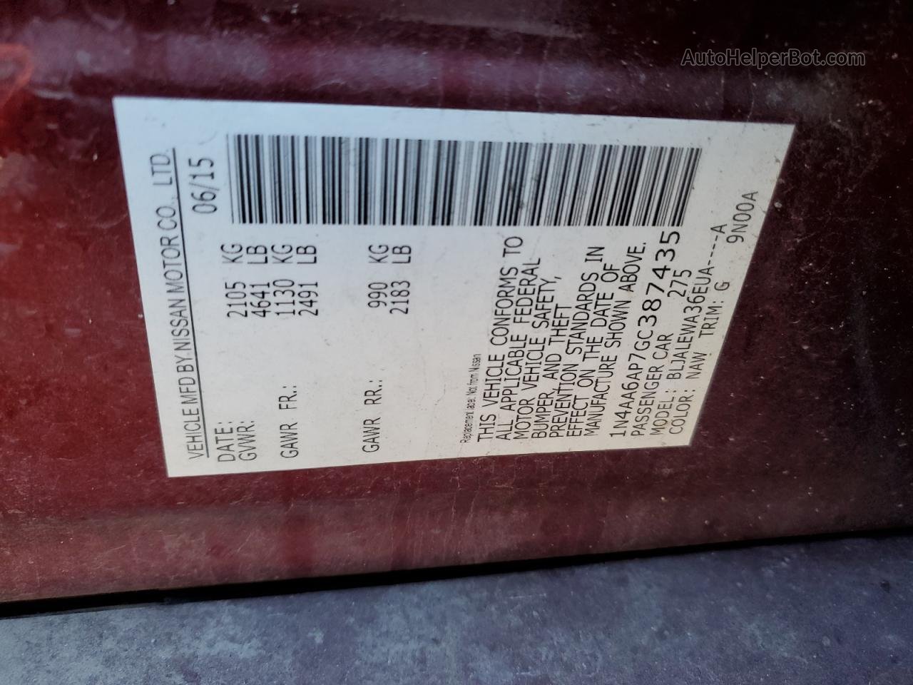 2016 Nissan Maxima 3.5s Burgundy vin: 1N4AA6AP7GC387435