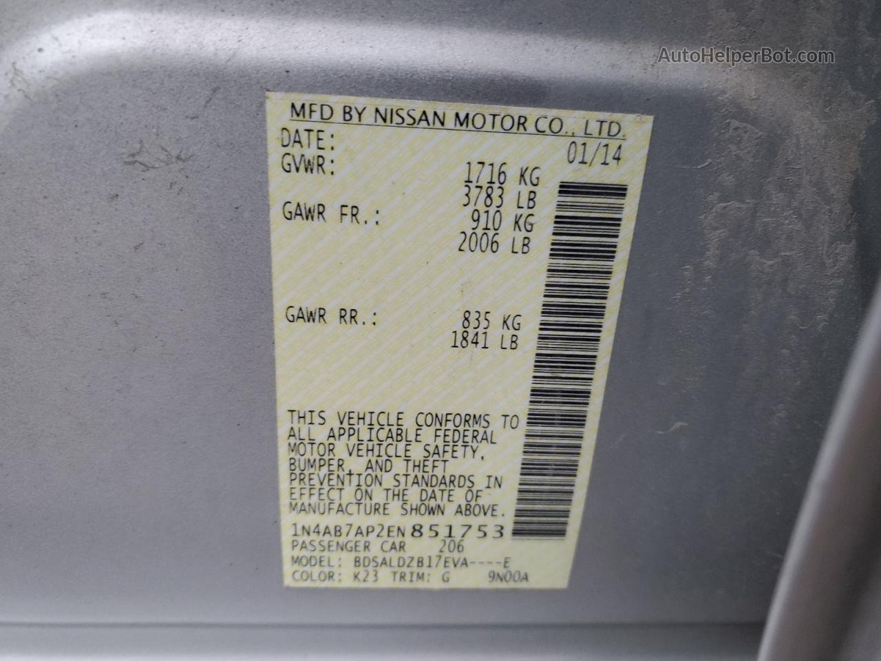2014 Nissan Sentra S Silver vin: 1N4AB7AP2EN851753