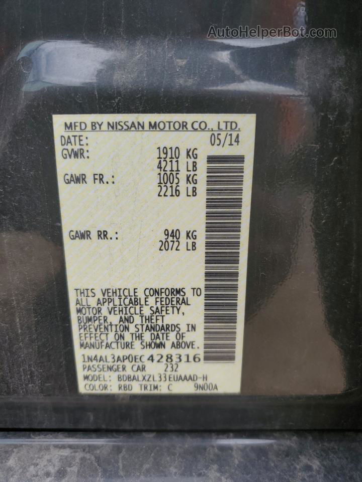 2014 Nissan Altima 2.5 Черный vin: 1N4AL3AP0EC428316