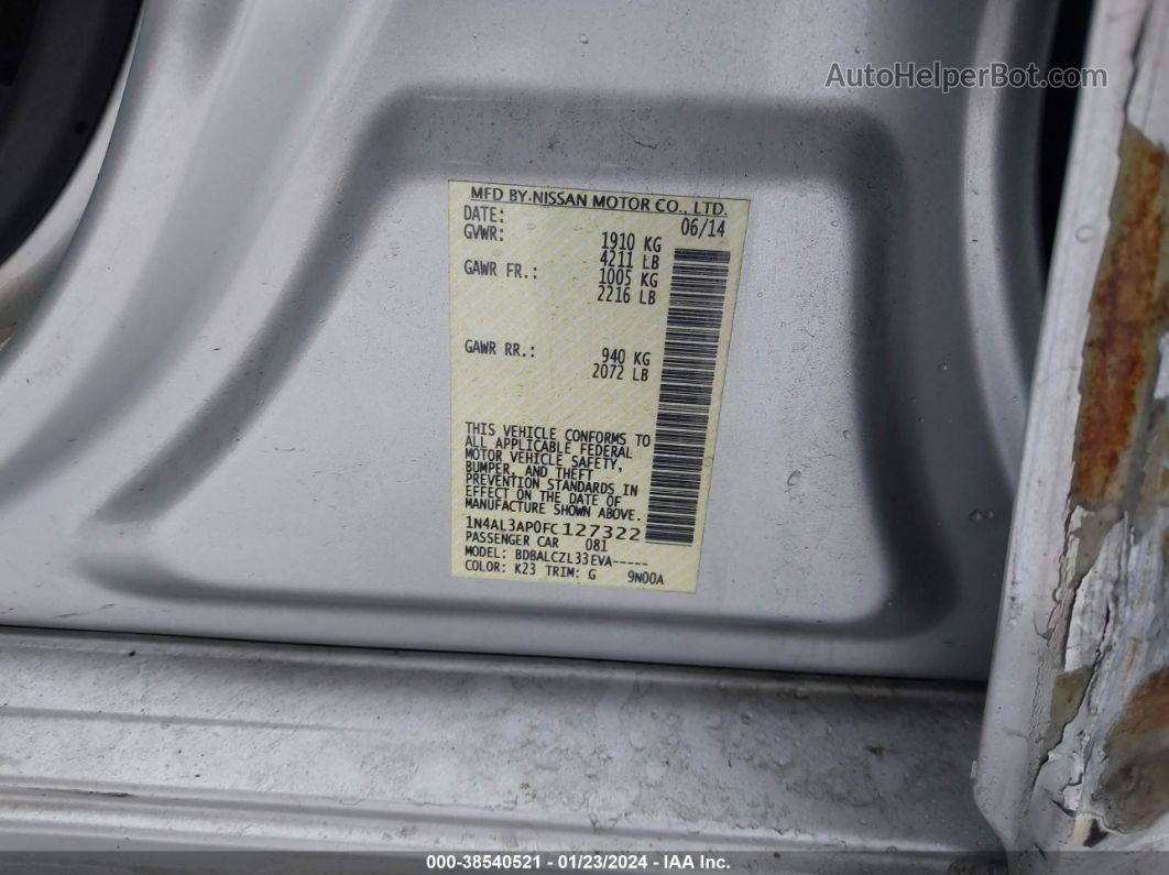 2015 Nissan Altima 2.5 S Silver vin: 1N4AL3AP0FC127322