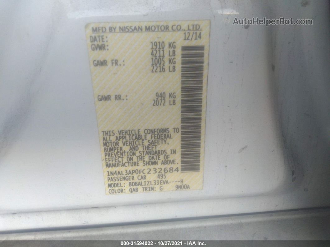 2015 Nissan Altima 2.5 Sv Белый vin: 1N4AL3AP0FC232684
