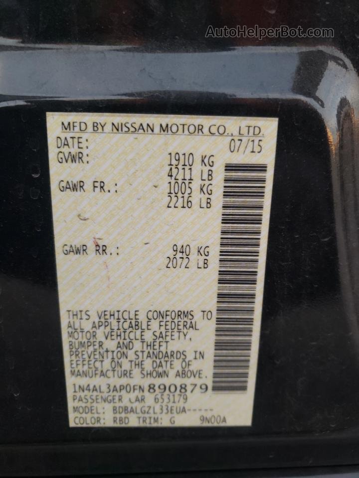 2015 Nissan Altima 2.5 Black vin: 1N4AL3AP0FN890879