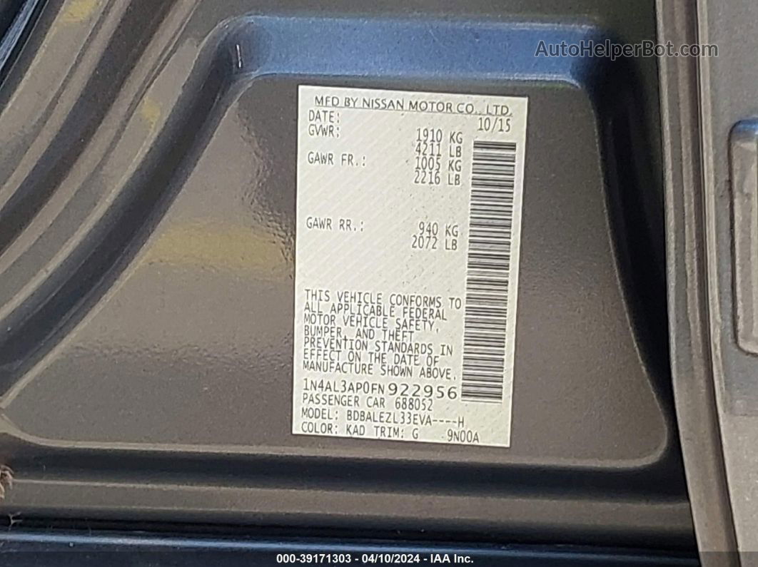 2015 Nissan Altima 2.5 S Gray vin: 1N4AL3AP0FN922956