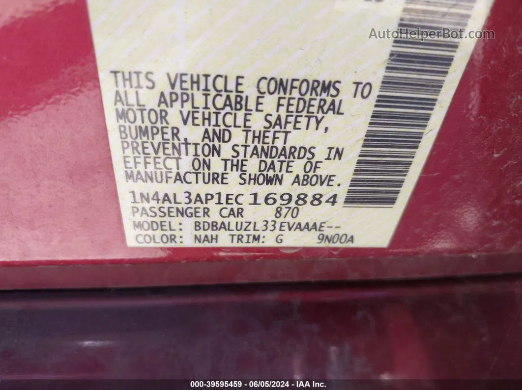 2014 Nissan Altima 2.5 Sv Burgundy vin: 1N4AL3AP1EC169884