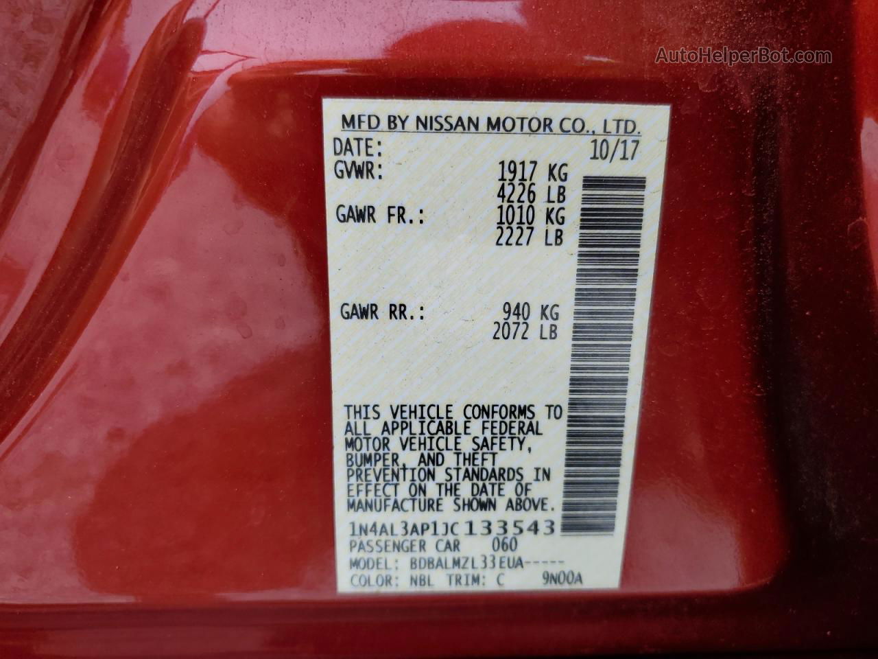 2018 Nissan Altima 2.5 Red vin: 1N4AL3AP1JC133543
