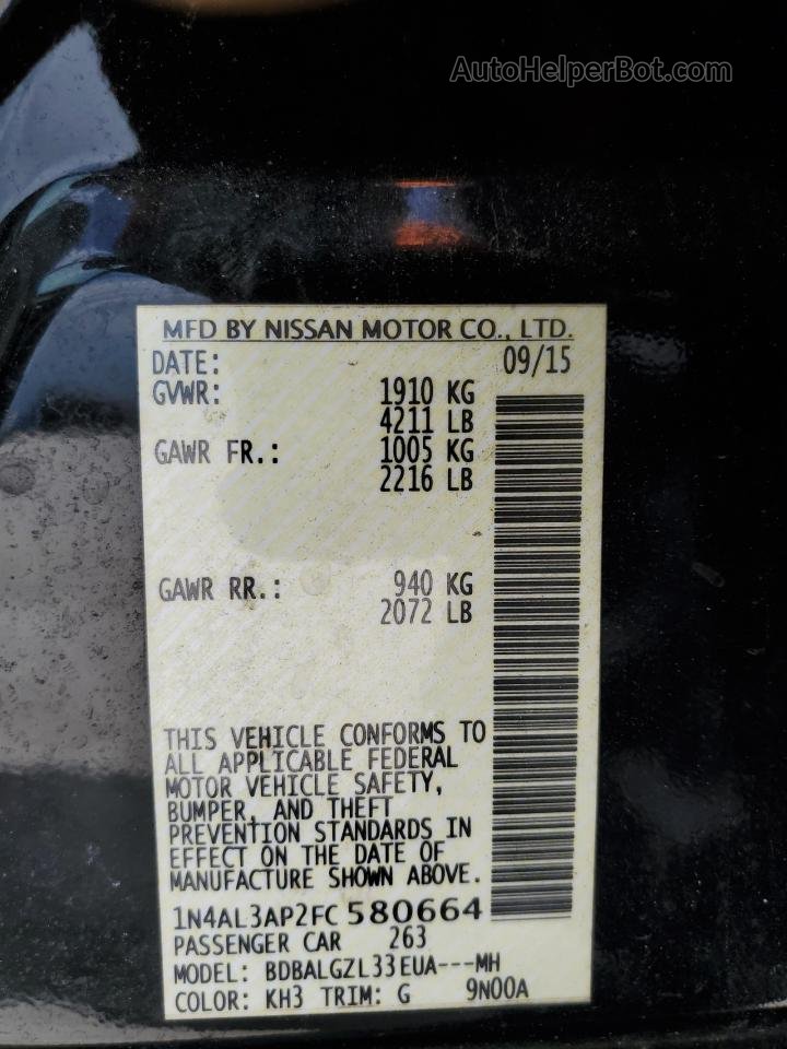 2015 Nissan Altima 2.5 Black vin: 1N4AL3AP2FC580664