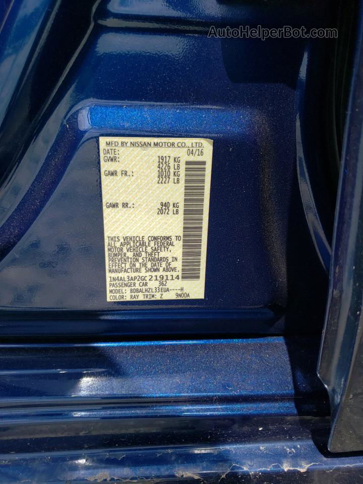 2016 Nissan Altima 2.5 Blue vin: 1N4AL3AP2GC219114
