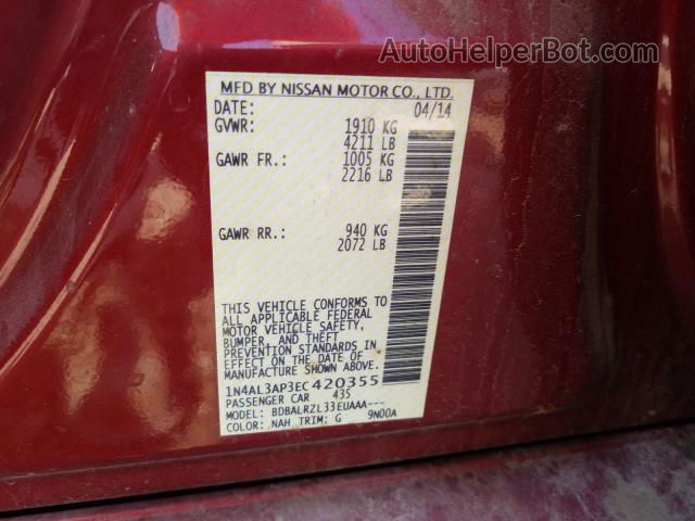 2014 Nissan Altima 2.5 Red vin: 1N4AL3AP3EC420355