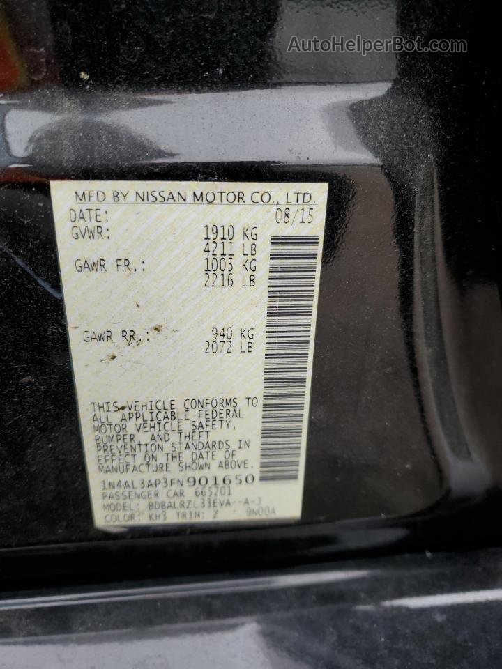 2015 Nissan Altima 2.5 Black vin: 1N4AL3AP3FN901650