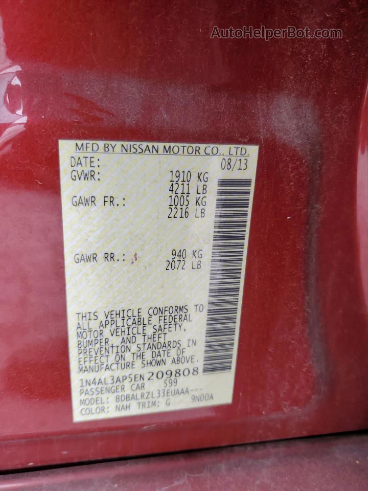 2014 Nissan Altima 2.5 Красный vin: 1N4AL3AP5EN209808