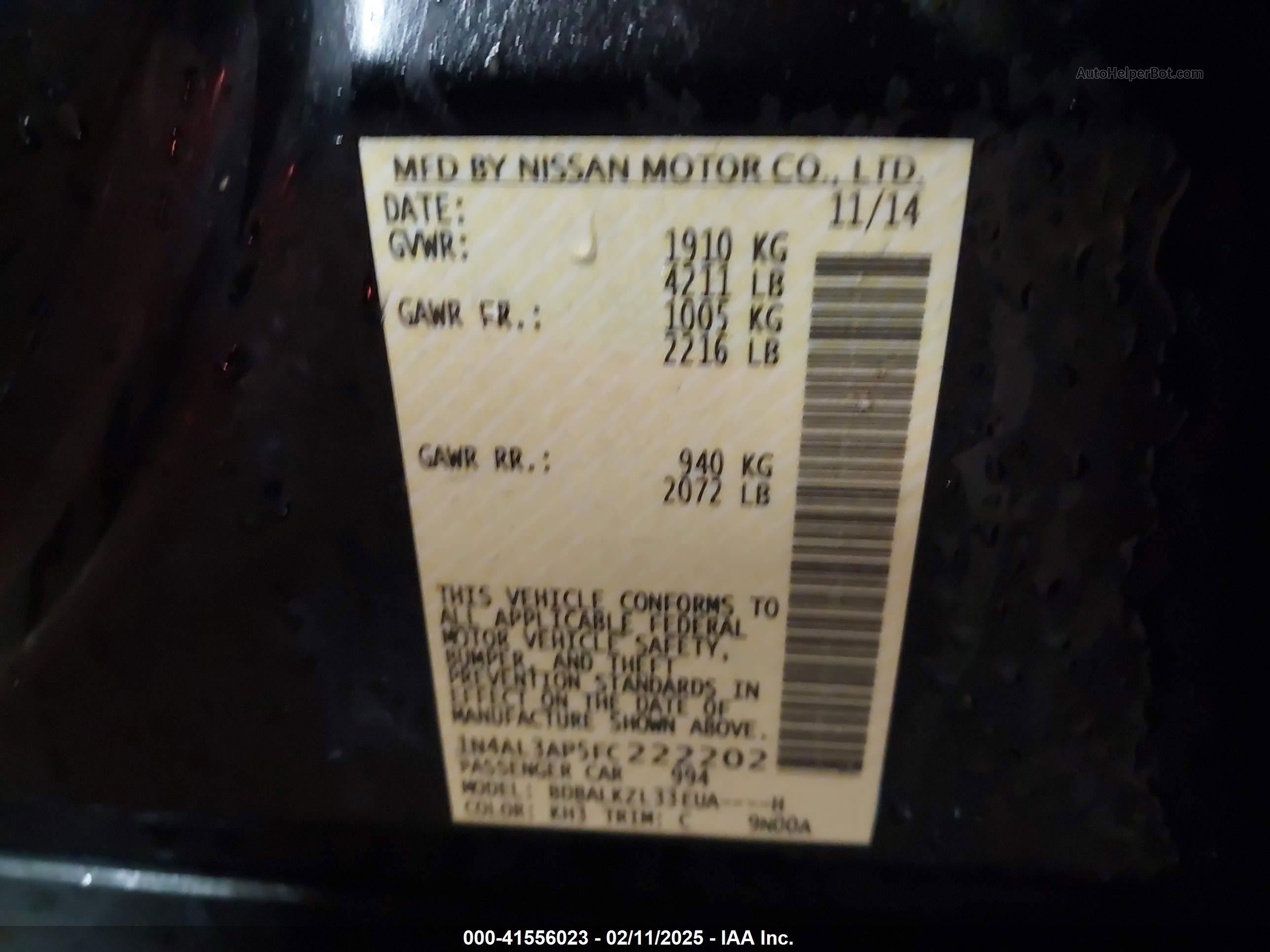 2015 Nissan Altima 2.5 Sv Black vin: 1N4AL3AP5FC222202