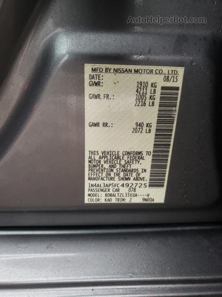 2015 Nissan Altima 2.5 Серый vin: 1N4AL3AP5FC492725