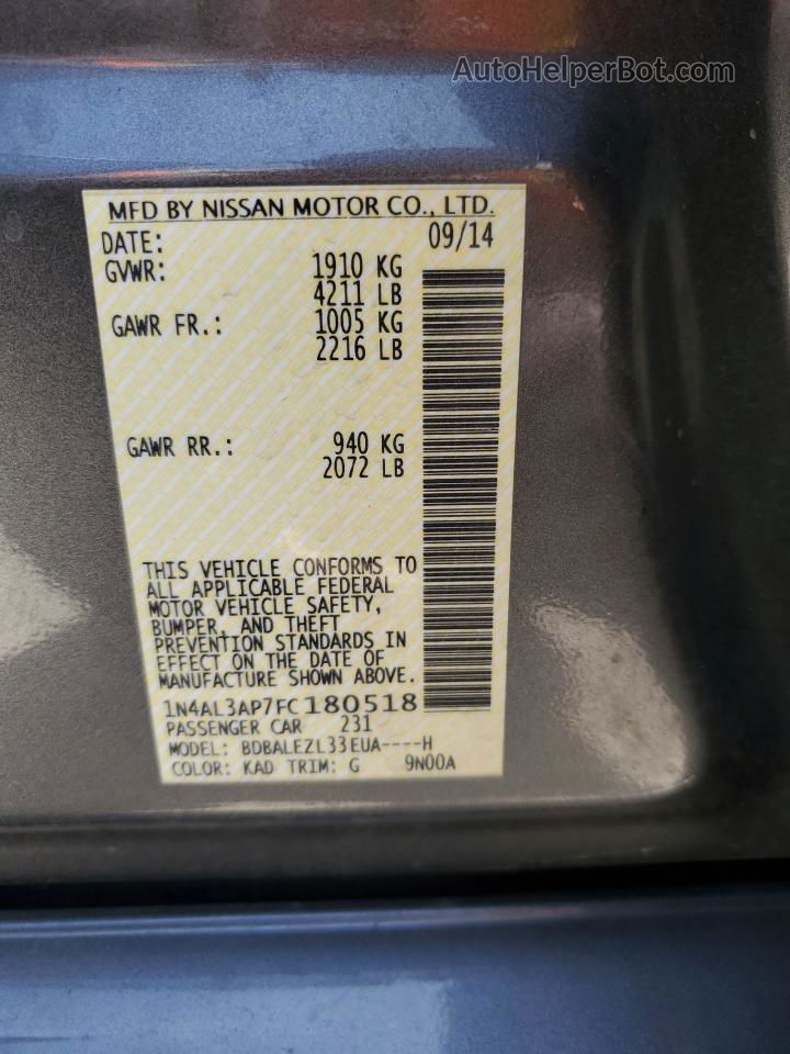 2015 Nissan Altima 2.5 Gray vin: 1N4AL3AP7FC180518