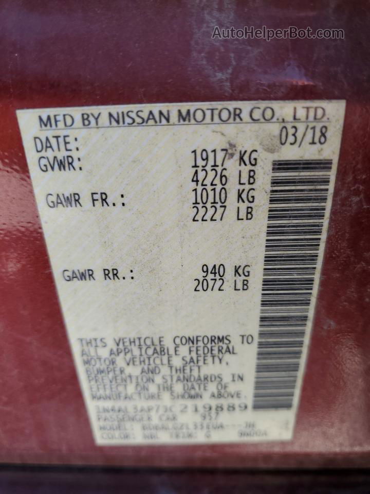 2018 Nissan Altima 2.5 Красный vin: 1N4AL3AP7JC219889