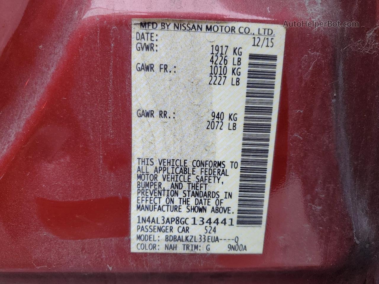 2016 Nissan Altima 2.5 Maroon vin: 1N4AL3AP8GC134441