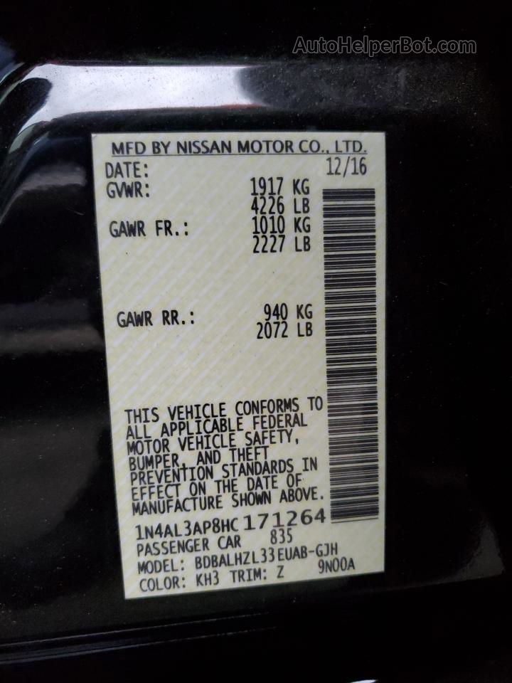 2017 Nissan Altima 2.5 Black vin: 1N4AL3AP8HC171264