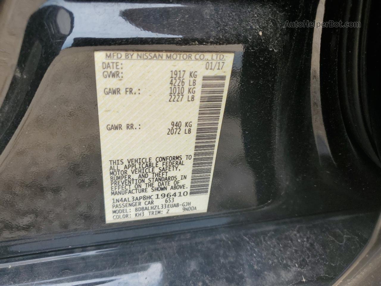 2017 Nissan Altima 2.5 Black vin: 1N4AL3AP8HC196410