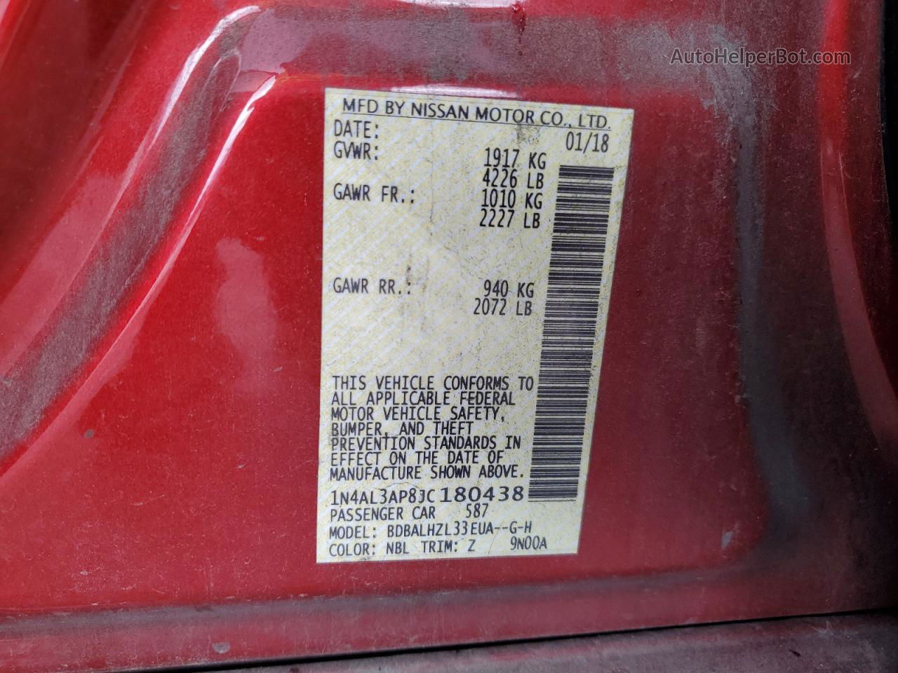 2018 Nissan Altima 2.5 Red vin: 1N4AL3AP8JC180438