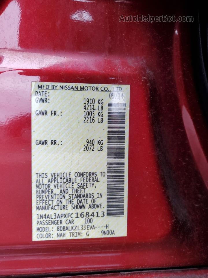 2015 Nissan Altima 2.5 Red vin: 1N4AL3APXFC168413