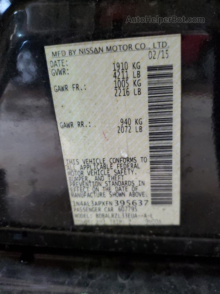 2015 Nissan Altima 2.5 Black vin: 1N4AL3APXFN395637