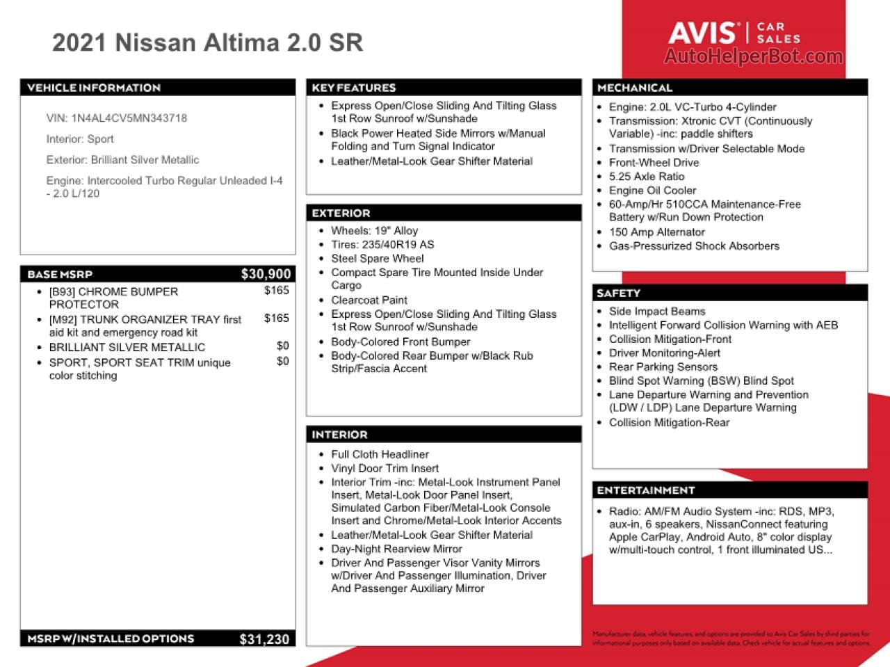 2021 Nissan Altima Sr Серебряный vin: 1N4AL4CV5MN343718