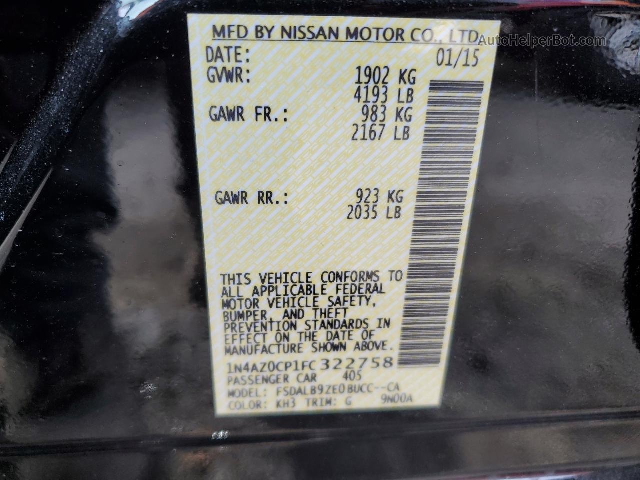 2015 Nissan Leaf S Black vin: 1N4AZ0CP1FC322758