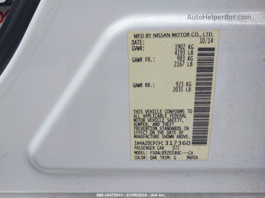 2015 Nissan Leaf S Белый vin: 1N4AZ0CP2FC317360
