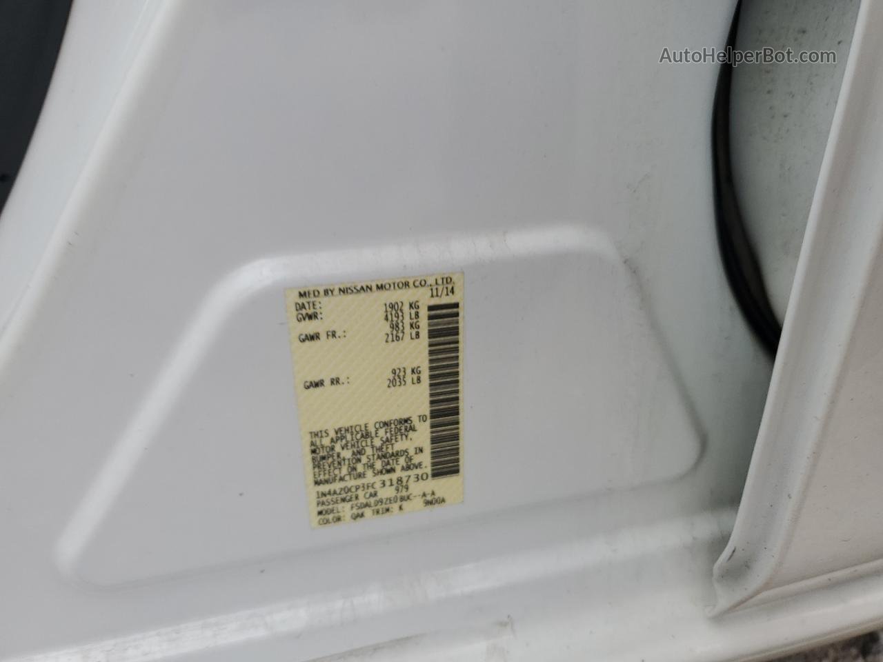 2015 Nissan Leaf S Белый vin: 1N4AZ0CP3FC318730