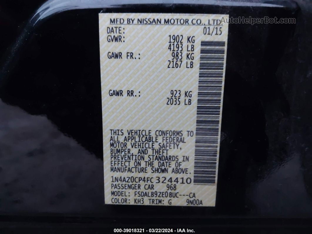 2015 Nissan Leaf S Black vin: 1N4AZ0CP4FC324410