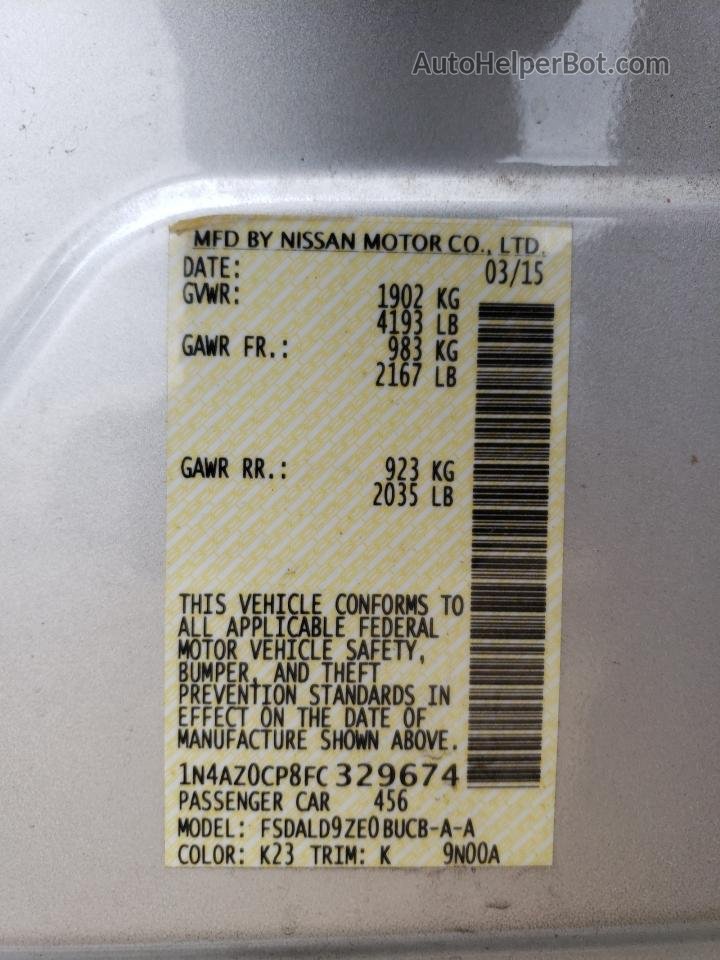 2015 Nissan Leaf S Silver vin: 1N4AZ0CP8FC329674