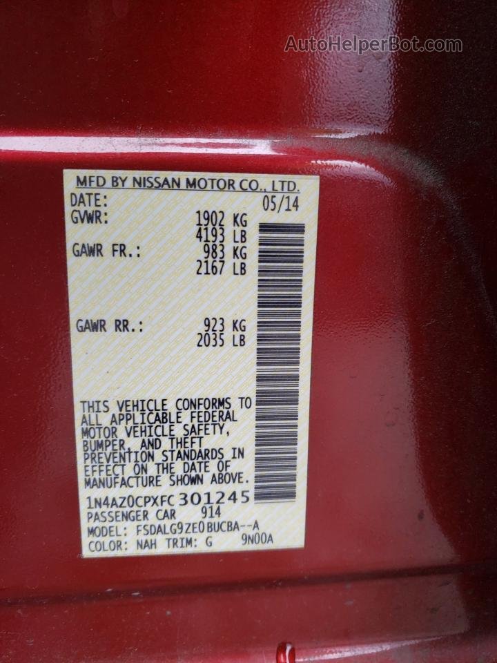 2015 Nissan Leaf S Red vin: 1N4AZ0CPXFC301245