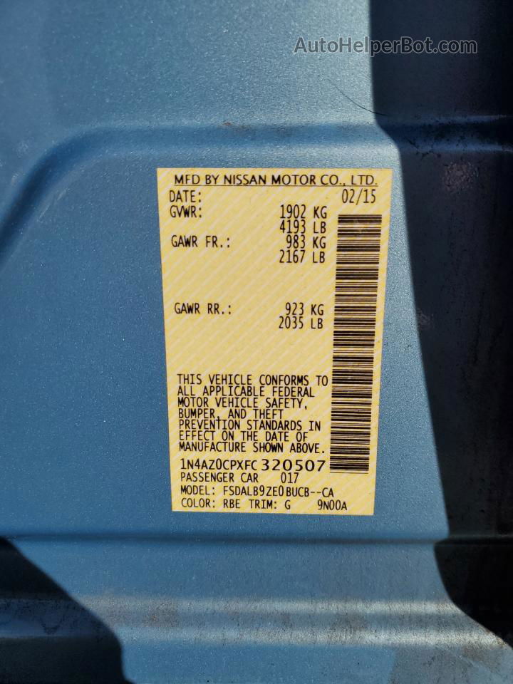 2015 Nissan Leaf S Turquoise vin: 1N4AZ0CPXFC320507