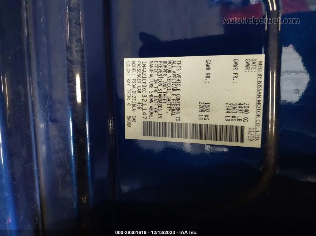 2019 Nissan Leaf Sv Blue vin: 1N4AZ1CP0KC321147