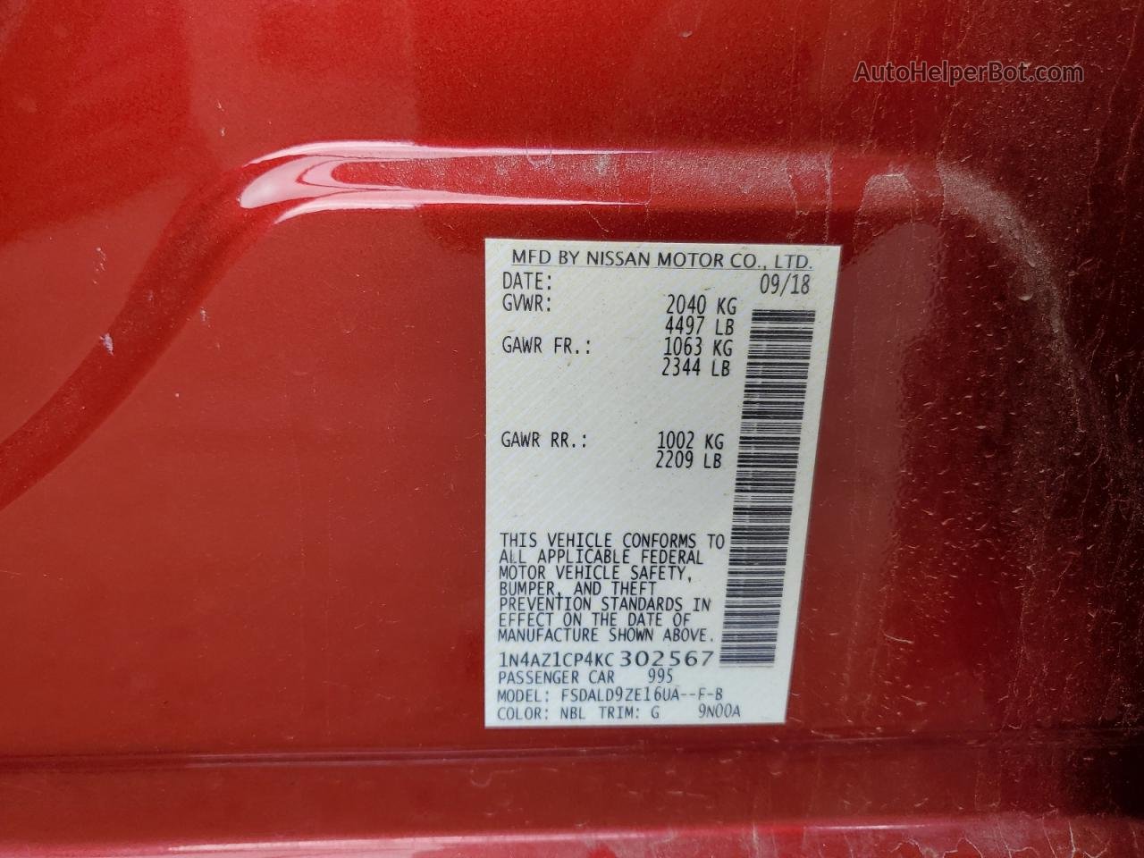 2019 Nissan Leaf S Red vin: 1N4AZ1CP4KC302567
