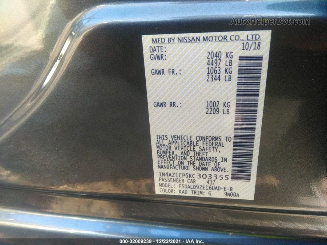 2019 Nissan Leaf Sv Серый vin: 1N4AZ1CP5KC303355
