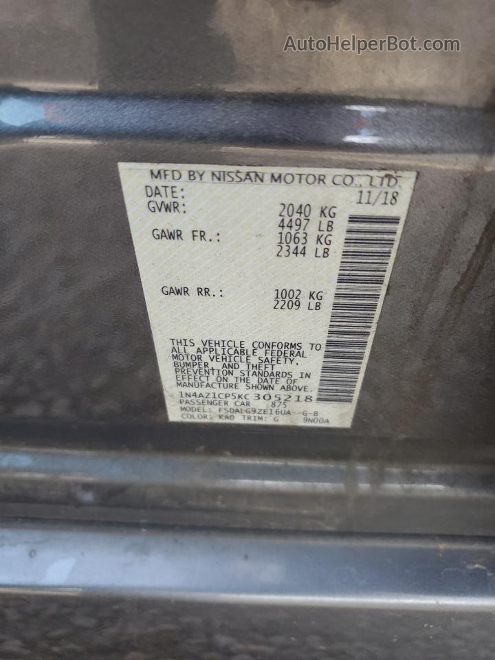 2019 Nissan Leaf S Серый vin: 1N4AZ1CP5KC305218