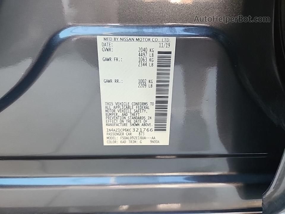 2019 Nissan Leaf S/sl/sv Gray vin: 1N4AZ1CP6KC321766