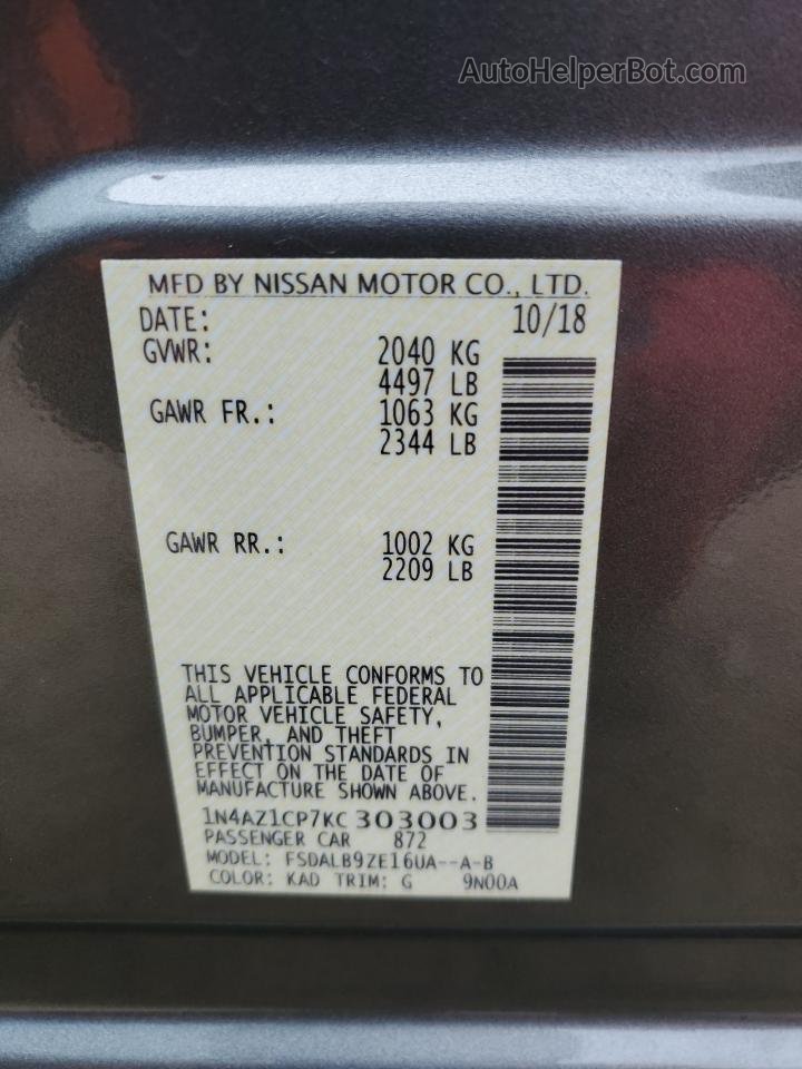 2019 Nissan Leaf S Gray vin: 1N4AZ1CP7KC303003
