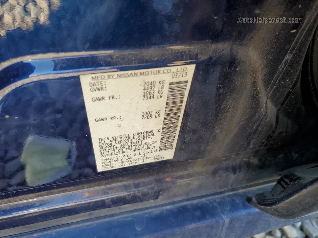 2019 Nissan Leaf S Blue vin: 1N4AZ1CP9KC313516