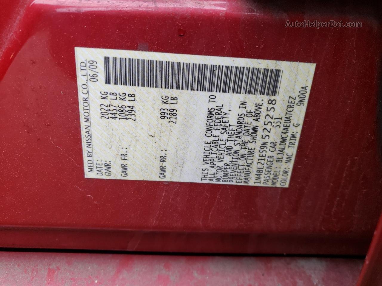 2009 Nissan Altima 3.5se Red vin: 1N4BL21E59N525258
