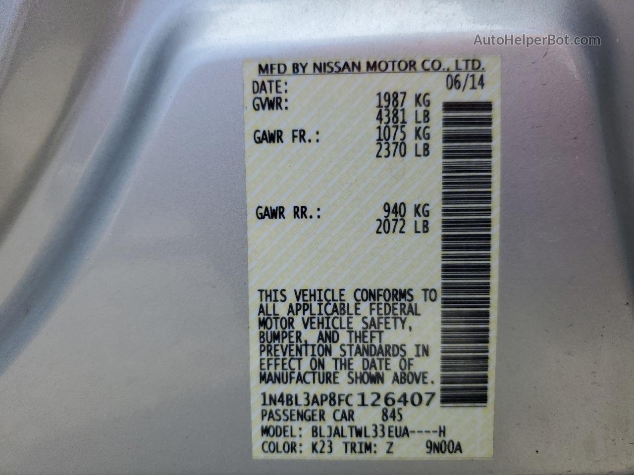2015 Nissan Altima 3.5s Silver vin: 1N4BL3AP8FC126407