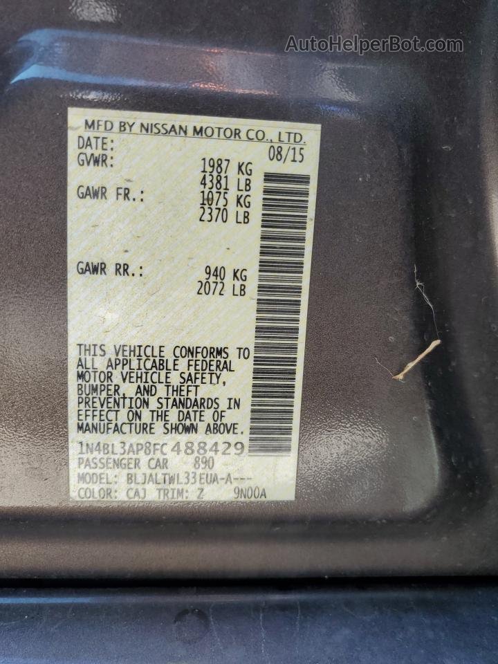 2015 Nissan Altima 3.5s Серый vin: 1N4BL3AP8FC488429