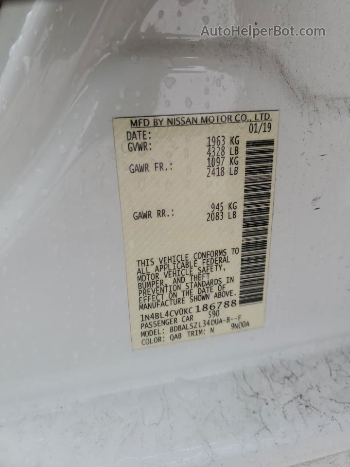 2019 Nissan Altima Sr Белый vin: 1N4BL4CV0KC186788