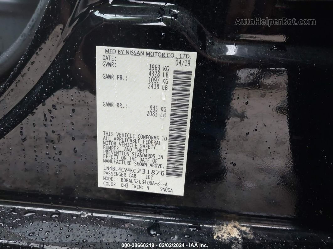 2019 Nissan Altima 2.5 Sr Black vin: 1N4BL4CV4KC231876