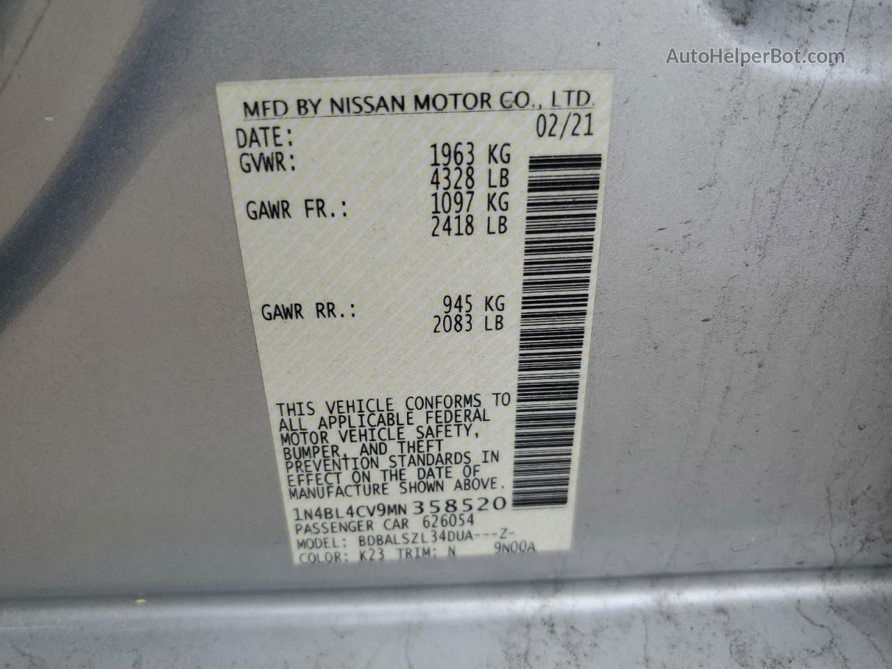 2021 Nissan Altima Sr Silver vin: 1N4BL4CV9MN358520