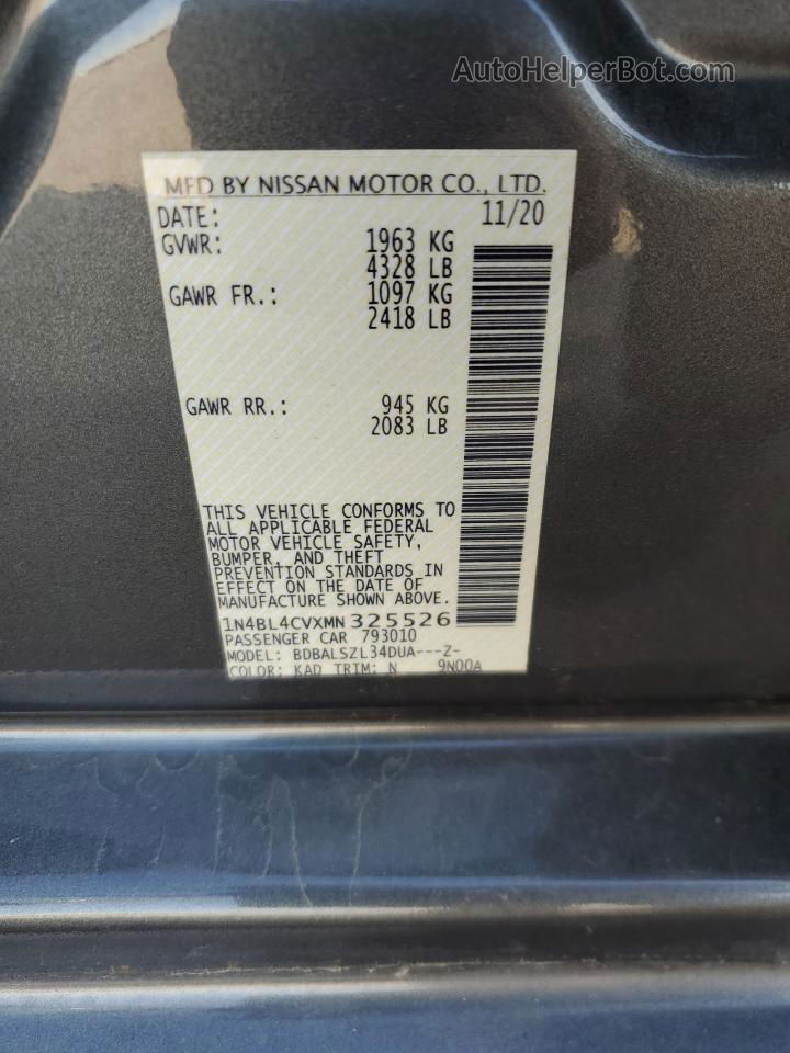 2021 Nissan Altima Sr Gray vin: 1N4BL4CVXMN325526