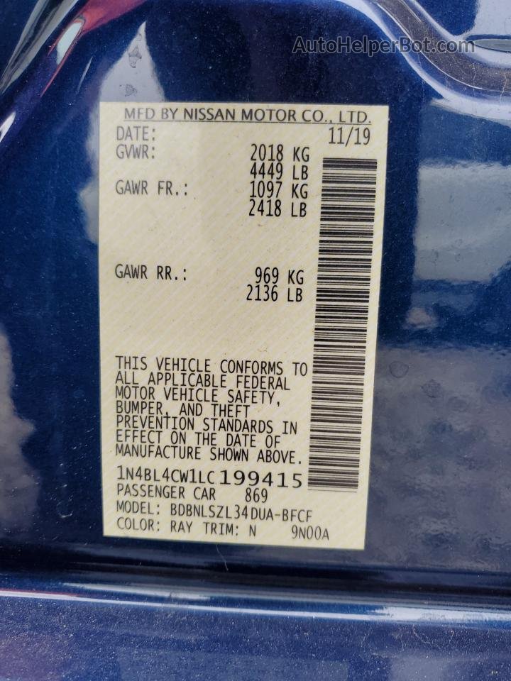 2020 Nissan Altima Sr Blue vin: 1N4BL4CW1LC199415